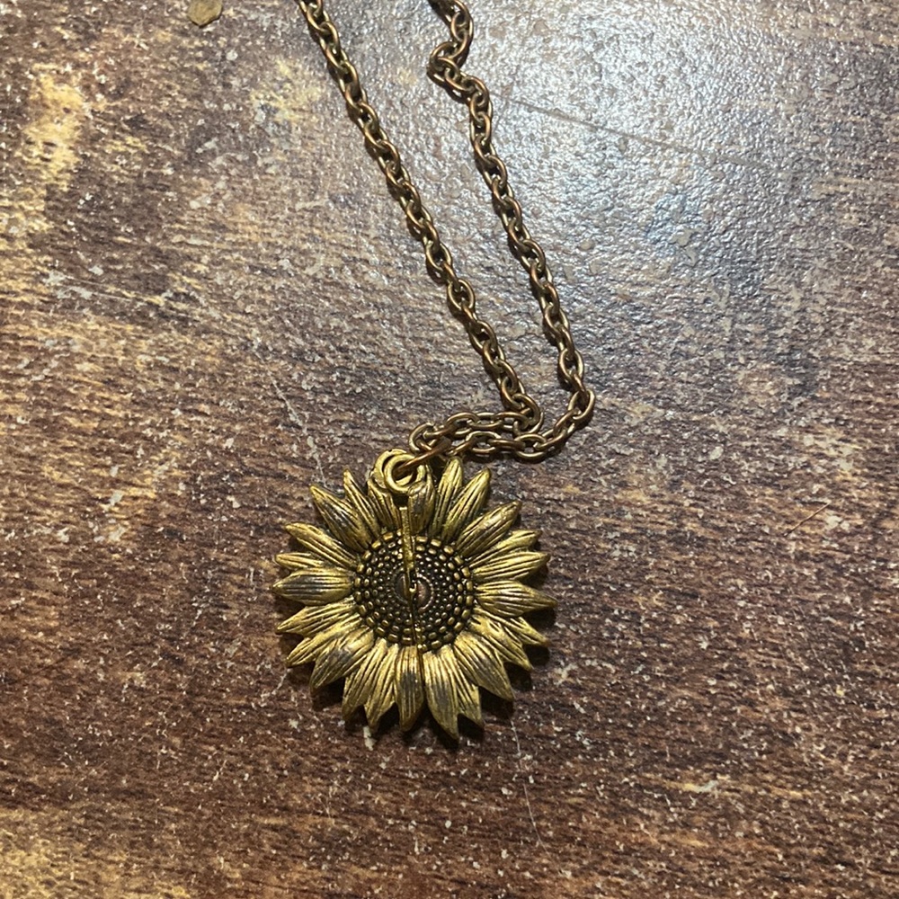You are my sunshine peek-a-boo sunflower necklace